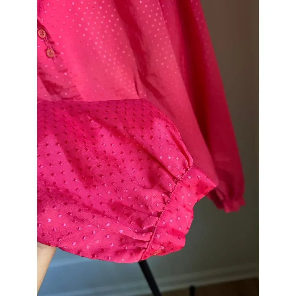 Vintage 1970s You Babes Pink Dagger Collar Prairie Disco Blouse Rare Tag - Picture 3 of 9